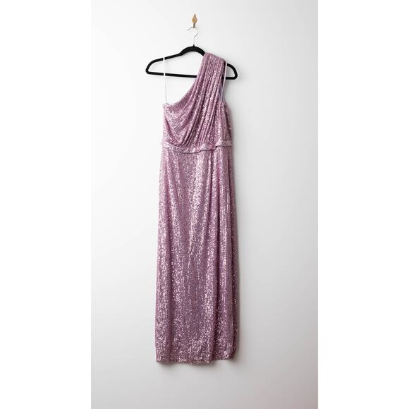 Ieena for Mac Duggal Sequined Ruched One Shoulder Gown in Purple - Picture 4 of 9